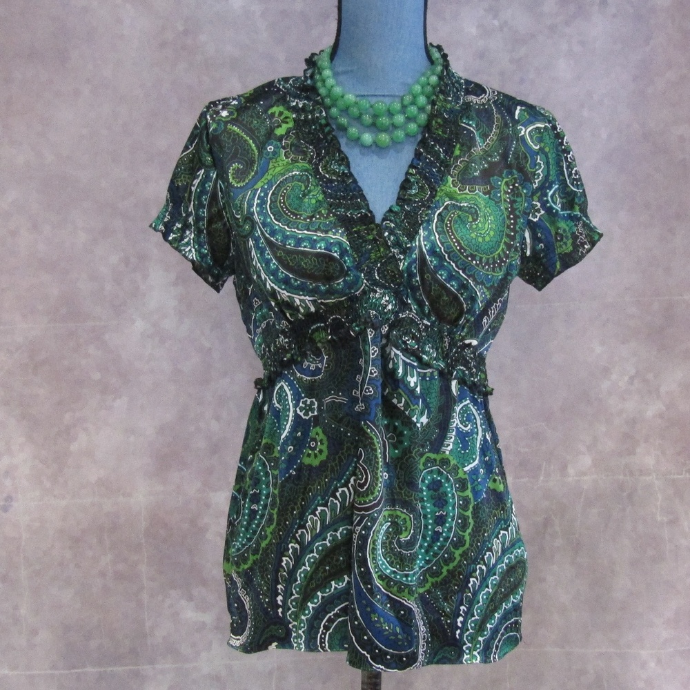 Style & Co. Green Black Blue Paisley Top Size 10
